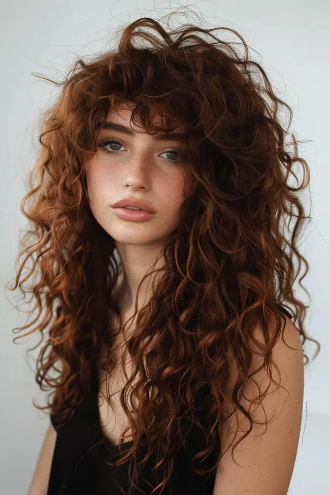 Capelli lunghi ricci con un effetto spettinato naturale