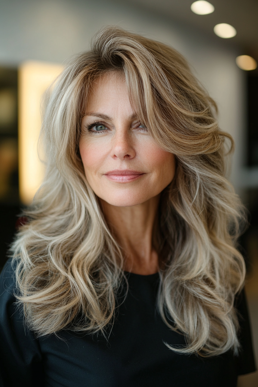 Taglio shag lungo con balayage biondo