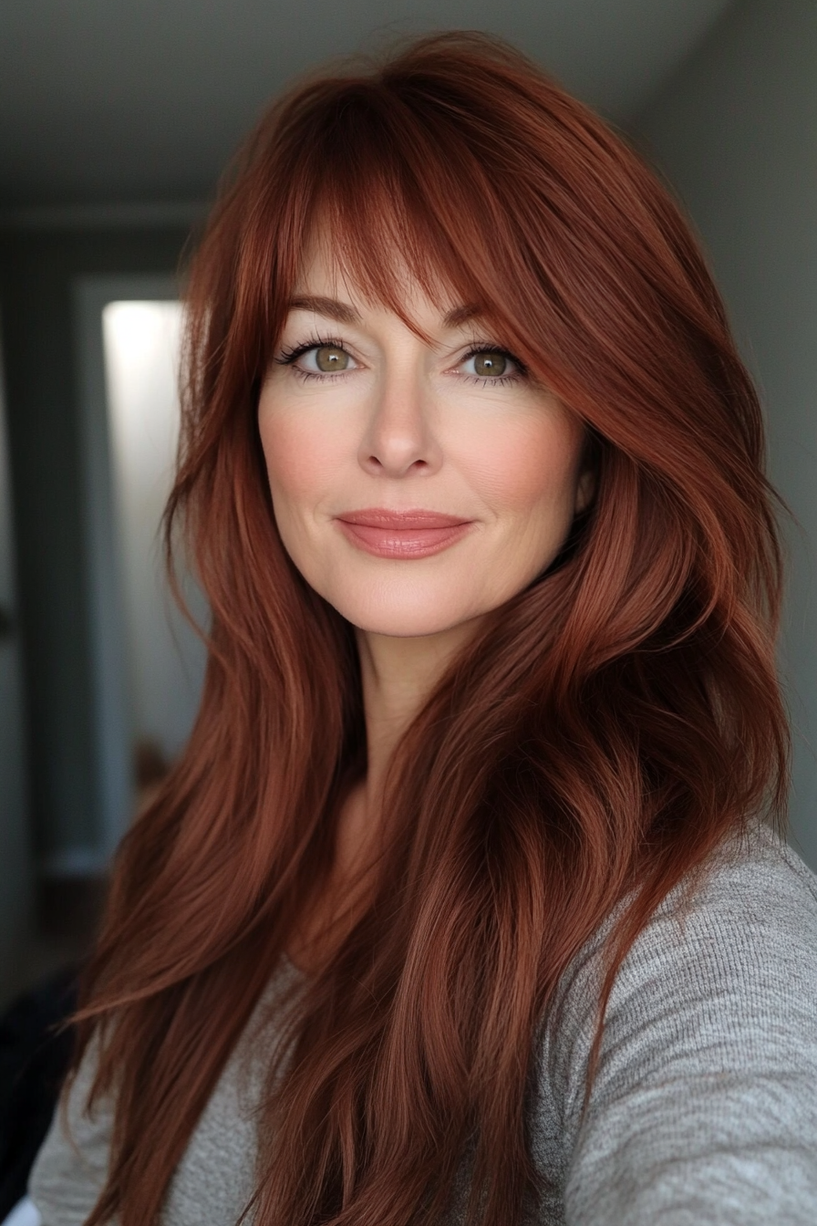 Capelli color rame con frangia a tendina