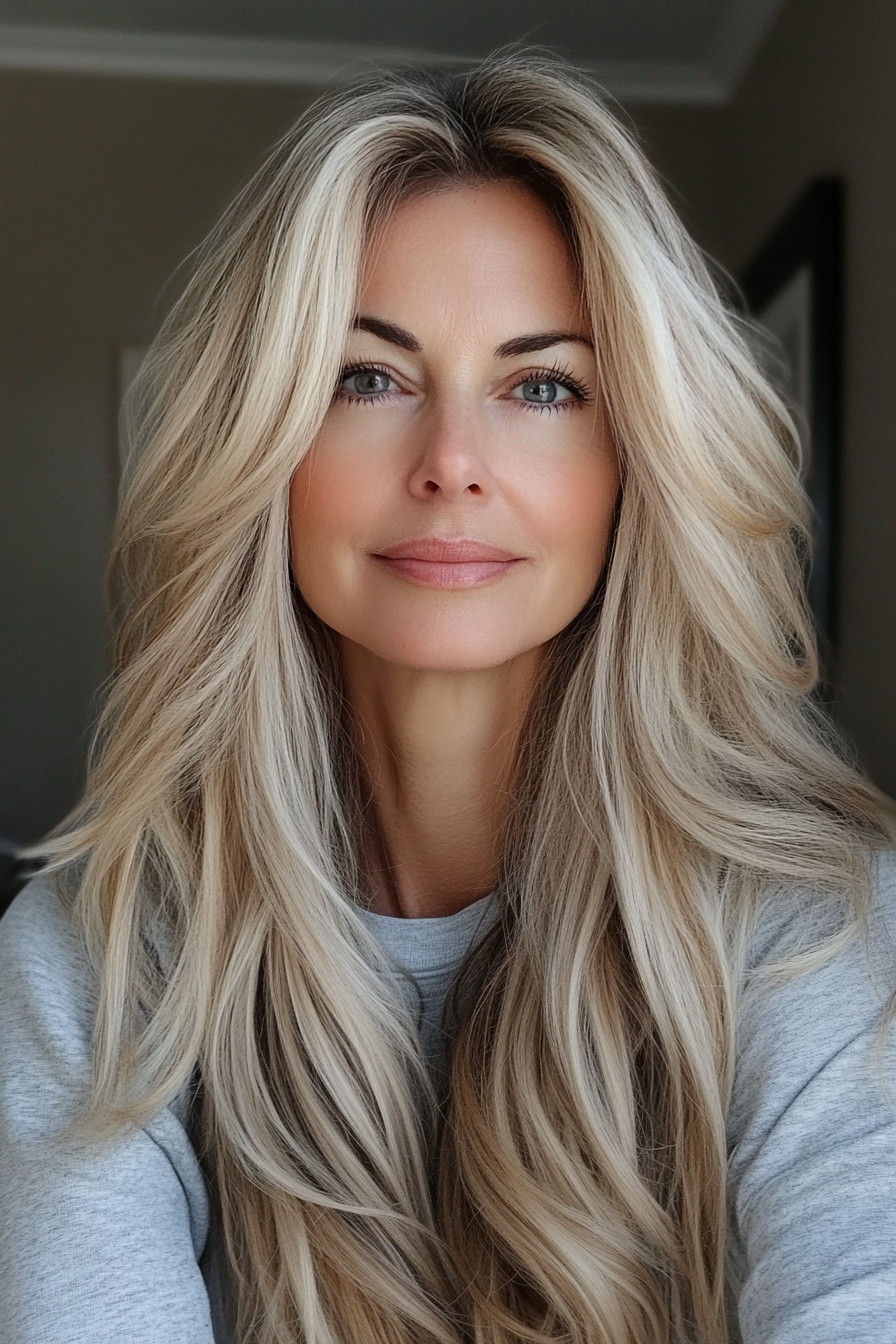 Capelli biondo dorato con strati voluminosi