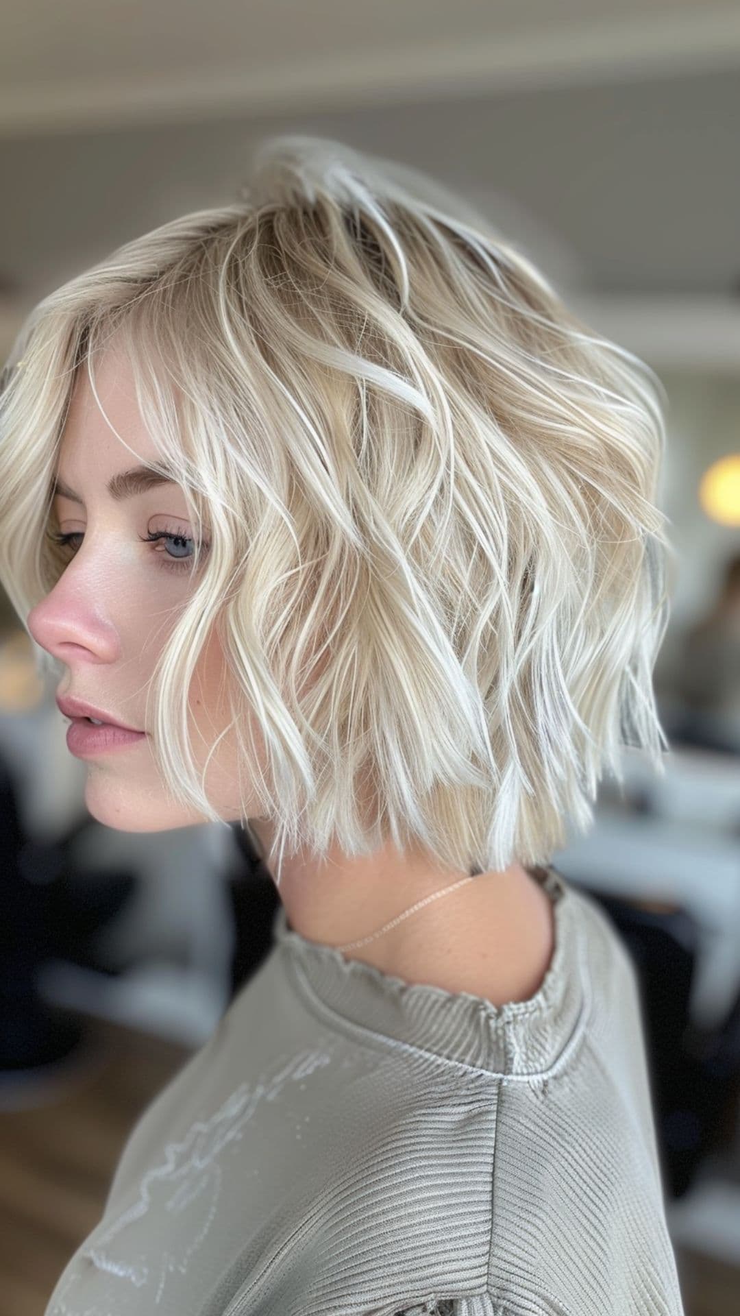 Bob corto con balayage biondo ghiaccio