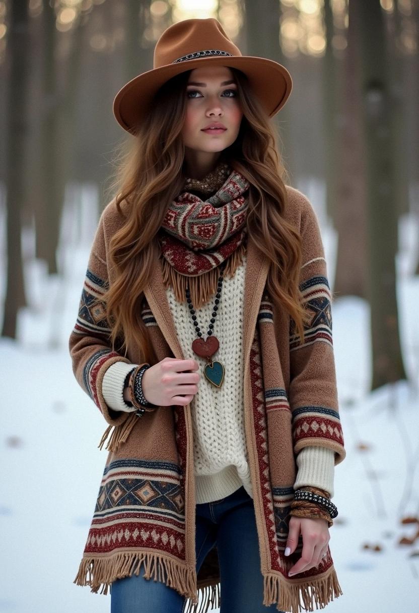 Boho invernale con capi accoglienti e dettagli sofisticati