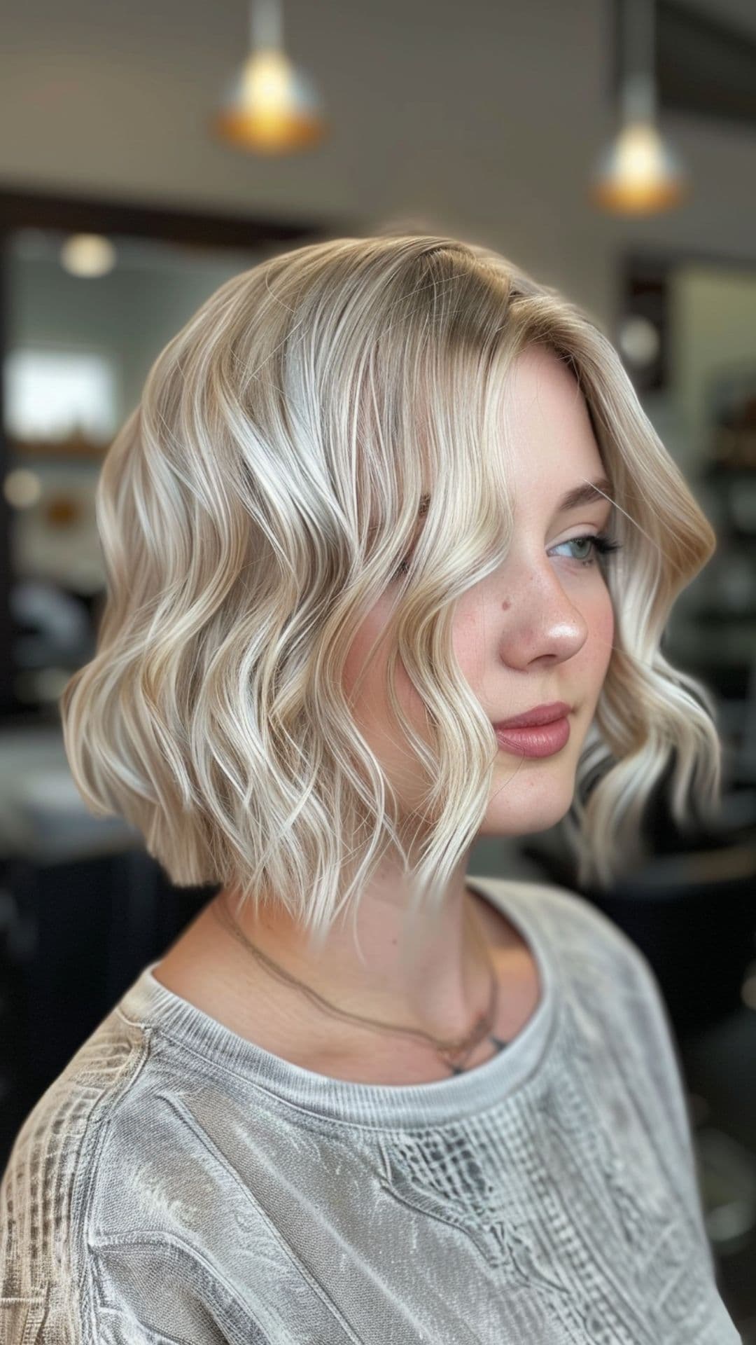 Bob corto con balayage platino