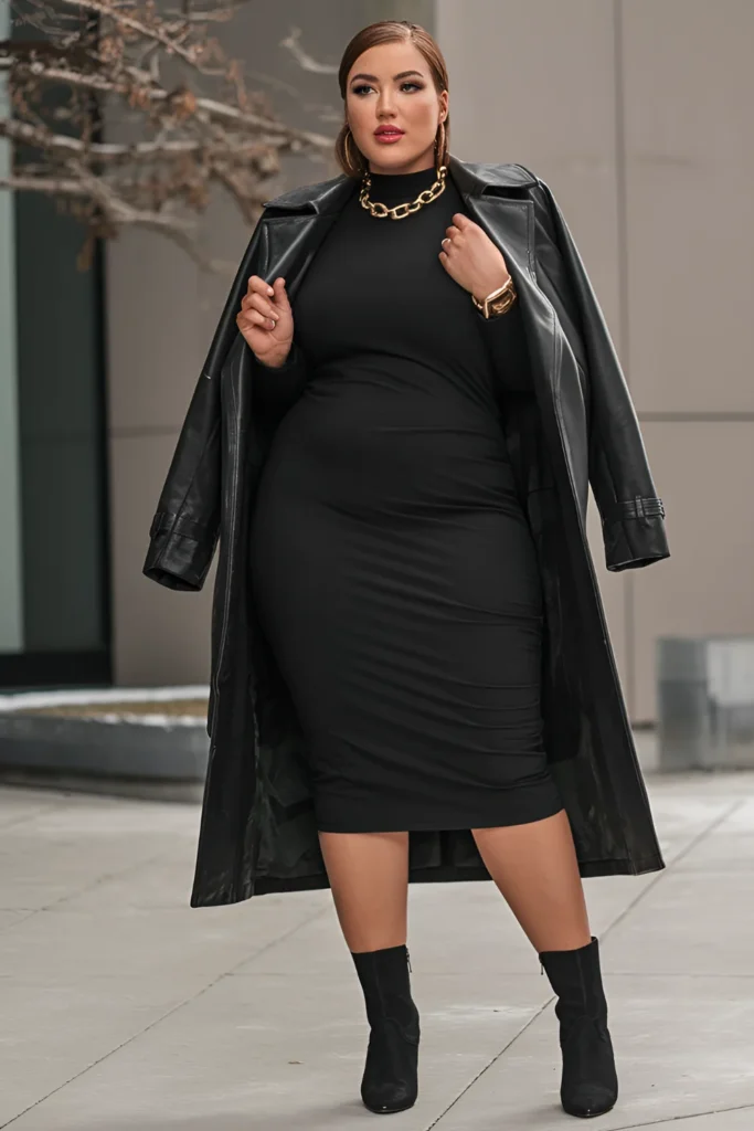 Outfit Plus Size con abito midi nero