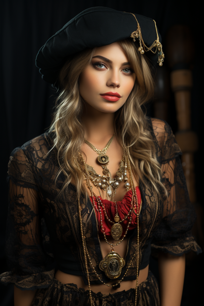 Donna pirata con trucco smokey e dettagli audaci