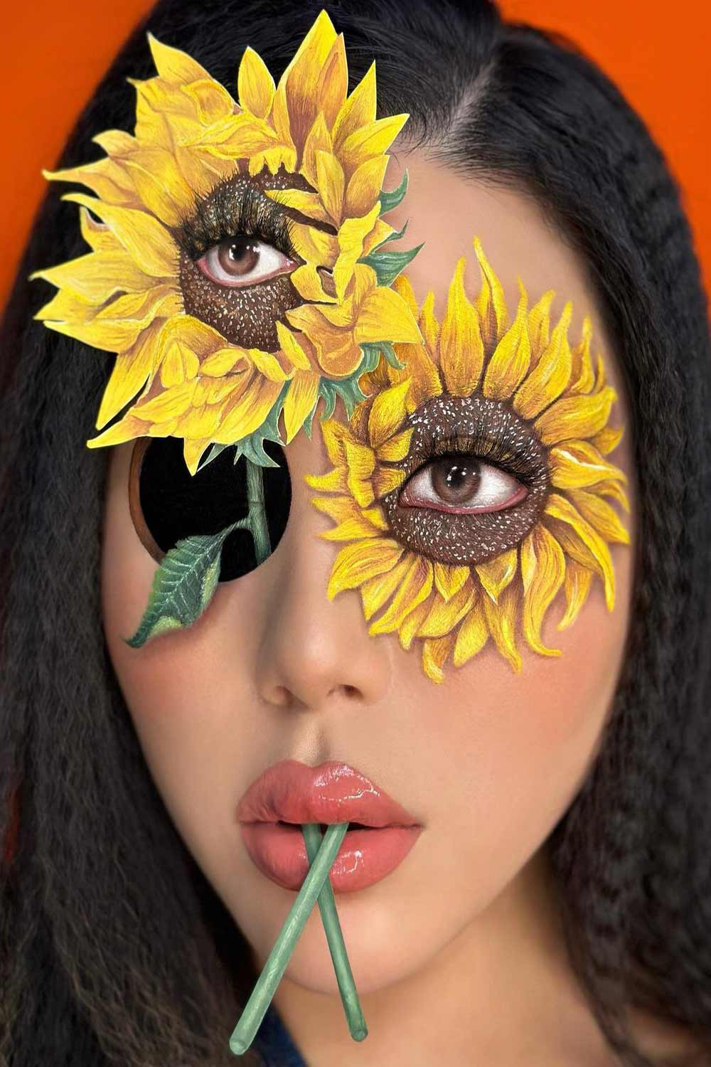 Trucco fantasy con dettagli ispirati ai girasoli