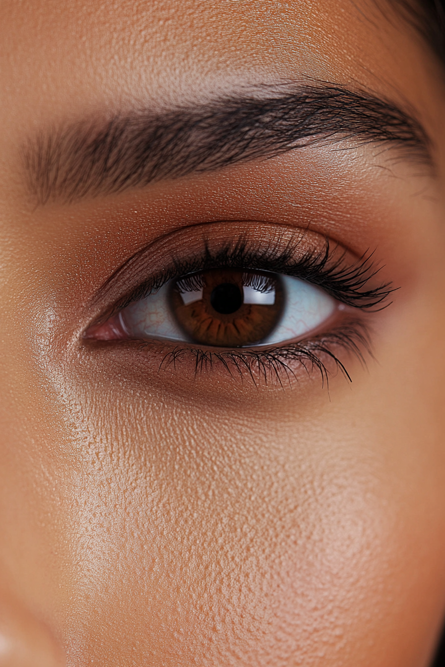 Occhi castani con makeup rosa e oro