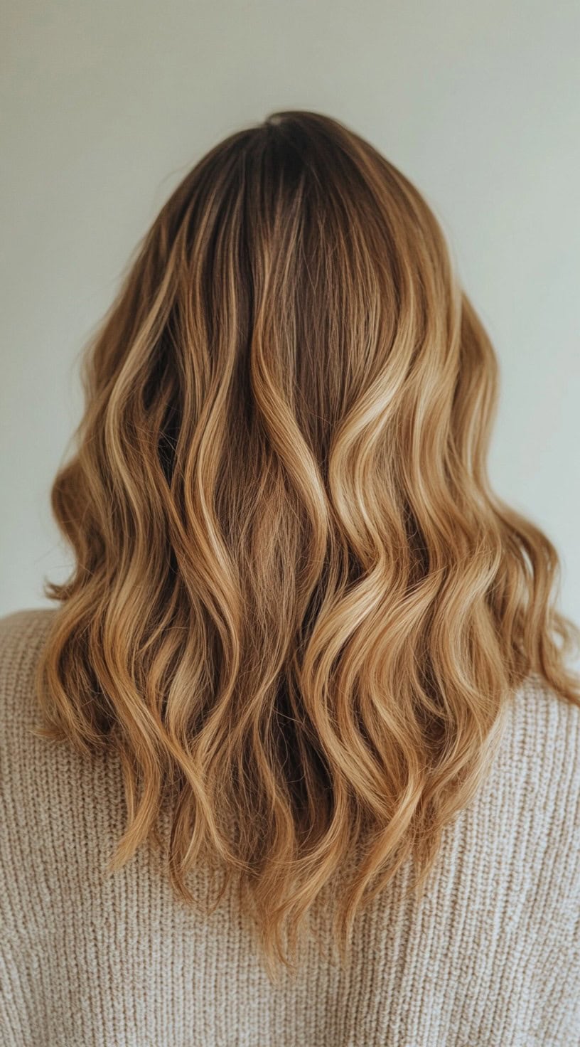 Balayage marrone miele su onde morbide e naturali