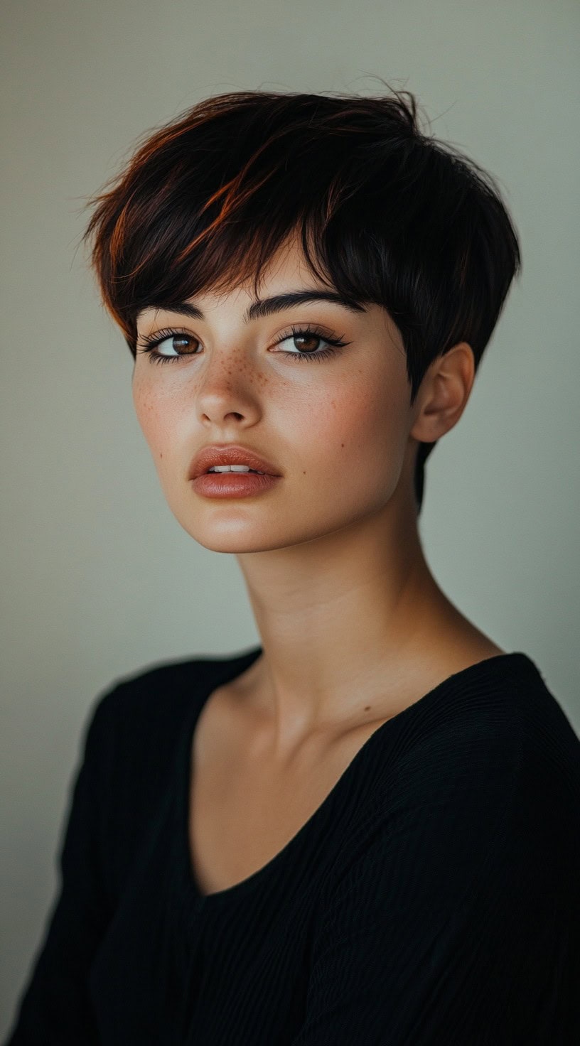 Pixie cut strutturato con riflessi ramati