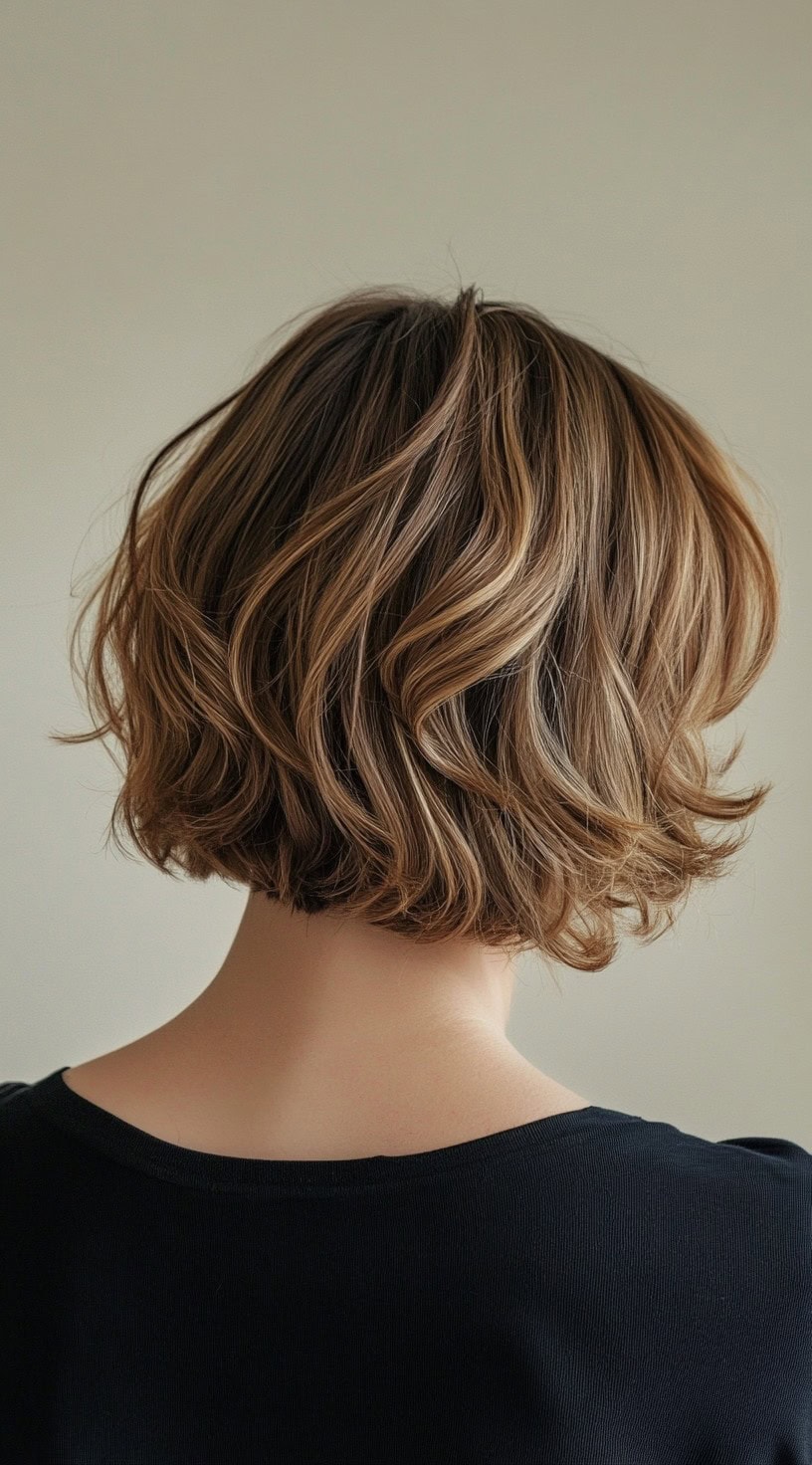 Balayage miele arruffato su un bob corto